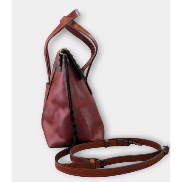 Patricia Nash Satchel Cognac Burnished Smooth Italian Leather Purse Shoulder Bag - Picture 5 of 16